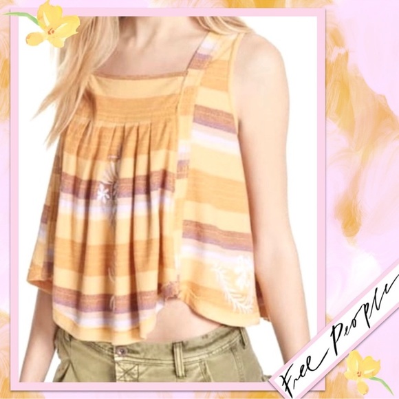 Free People Vintage Stripe Swing Top Tank Gold Combo Medium - Picture 15 of 15